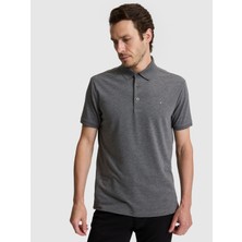 Cacharel Erkek Koyu Gri Slim Fit Pamuk Karışımlı Düğmeli Polo Yaka Basic T-Shirt 50328375-VR080