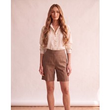 Passion Moda Evi %100 Pamuklu Ekru Çiçek Işlemeli Gömlek