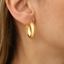Nox Jewelry 14 Ayar Altın Kaplama Mat Yüzeyli Kalın Halka Gümüş Küpe – Dokulu Tasarım