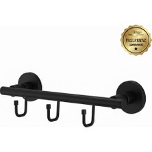 Premium Pirinç Lotus 3lü Askılık Mat Siyah