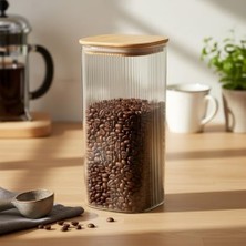 10X25 cm Bambu Kapaklı Kare Cam Saklama Kavanozu - Vakumlu Dev Boy Şeffaf Erzak Kabı Spagetti Makarna Bakliyat Kutusu ve Kiler Düzenleyici Organizatör