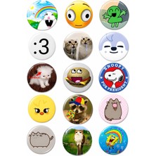 Punky Store TREND-2115'LI Komik Meme Rozet Seti Kedi Hayvan Emoji Karakter Desenli Eğlenceli Pin