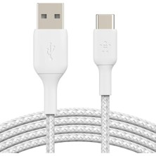 Belkin Örgülü Usb-C Kablosu (Boost Charge Usb- C-Usb Kablosu, NOTE10, S10, Pixel 4, iPad Pro, Nintendo Switch ve Daha Fazlası Için USB C Tipi Kablosu) 2 Metre, Beyaz - Outlet