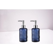 Banyo Seti Cam Sıvı Sabunluk 2 Adet,kristal Desenli Mavi 300ML 6,8X17,6CM