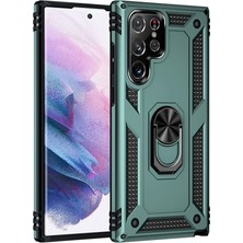 Drop Tedarik Samsung Galaxy S21 Ultra Kılıf Sofya Yüzüklü Silikon Kapak - Yeşil