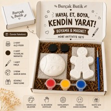 Burçak Butik Alçı Boyama Aktivite Seti - Çocuk Hobi Seti - 2 Magnetli - Uğur Böceği & Kurabiye Adam - 2 Figür, 3 Boya, 1 Fırça / +3 Yaş ve Üzeri