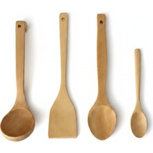 Doğal Akçaağaç 4 Parça Mutfak Seti – Premium Ahşap Kaşık, Spatula ve Servis Kepçesi – Sağlıklı ve Ergonomik Mutfak Gereçleri