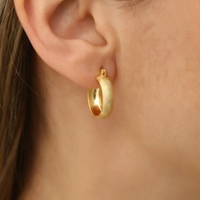 Nox Jewelry 14 Ayar Altın Kaplama Mat Yüzeyli Kalın Küçük Halka Gümüş Küpe – Huggie Tasarım – E00213