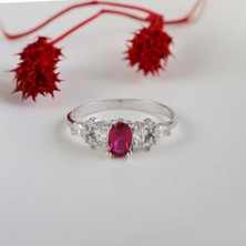 Gezer Kuyumculuk Pembe Oval Taşlı Yüzük, Oval Baget Gümüş Yüzük, 925 Ayar Gümüş Yüzük