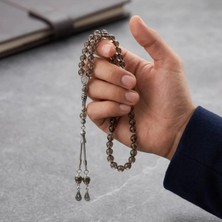 K&a Luxury Orijinal Dumanlı Kuvars Doğal Taş Tespih Gümüş Püsküllü Erkek Tesbih