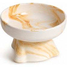 Pawicci Seramik Egimli Marble Kedi Kopek Mama ve Su Kabı Yükseltilmiş Boyun Rahatligi Omurga Destekleyici