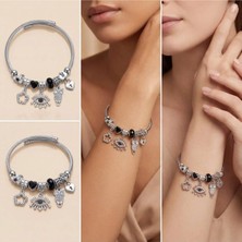 K&a Luxury Zirkon Taşlı Baykuş ve Göz Figürlü Sarmal Charm Kelepçe Bileklik
