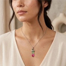 K&a Luxury Termal Kuvars Taşı Kurşun Kolye Yeşil Pembe Renk Geçişli Prizma Unisex Takı