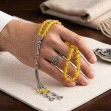 K&a Luxury Orijinal Sitrin Doğal Taş Tespih Gümüş Püsküllü Ay Yıldızlı Erkek Tesbih