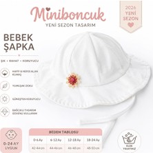 Mini Boncuk Miniboncuk Beyaz Çiçek Detaylı Bağcıklı Kız Bebek Güneş Şapkası 0-24 Ay | Yeni Sezon
