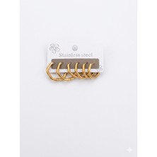 HaDe Çelik Gold Altılı Altıgen Küpe