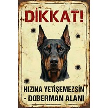 Arıkoğlu Reklam Ve Yapı Dikkat Köpek Var - Doberman Pinscher Uyarı Levhası - Paslanmaz Metal Görünümlü Dekoratif Tabela