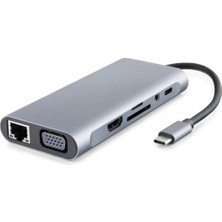 Marsilyan Type-C 3.0 Hub Pd 100W Hdmı 4K VGA Gigabit Lan Aux Kart Okuyucu 11 Port Gri HDX7830