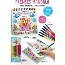 Bigkids Yayınları Prenses Mandala - 6 Renk Keçeli Kalem ve 75 Adet Çıkartma Hediyeli 3+