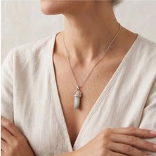 K&a Luxury Sütlü Kuvars Doğal Taş Kurşun Kesim Kolye Gümüş Renk Unisex Prizma Takı