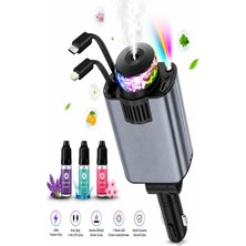 L'edoren C7 Araç Şarj Cihazı 5in1 45W Hızlı Şarj Oto Parfüm Difüzör Type-C & Lightning Makaralı Kablo Rgb Yıldız Işığı Araç Içi Nemlendirici