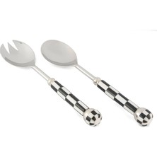 On Dekor 2 Li Gümüş Siyah Beyaz Salata Servis Seti