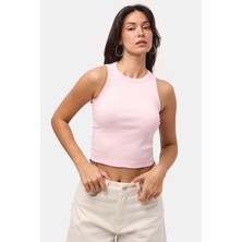 It's Basic Kadın Pembe S6-98 Sıfır Kol Esnek Kumaş Crop Top