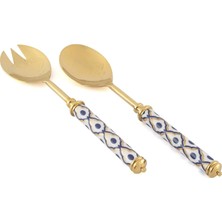 On Dekor 2 Li Gold Mavi Desenli Salata Servis Seti