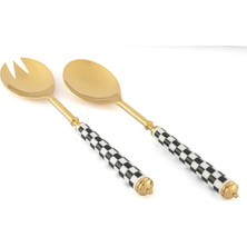 On Dekor 2 Li Gold Siyah Beyaz Salata Servis Seti Dama