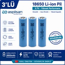 Aspilsan 18650 2600MAH 3.7V Li-Ion Şarjlı Pil 3'lü Paket | Orijinal INR18650A28 Lityum Iyon Batarya | Yerli Üretim