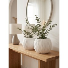 Kaveld Stone Calm El Yapımı Dekoratif Seramik Görünümlü Saksı – Çizgi Kabartmalı | Minimalist Iç Mekan Saksısı | Salon Balkon Ofis | Çiçeklik Ev Dekoru