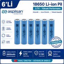 Aspilsan 18650 2600MAH 3.7V Li-Ion Şarjlı Pil 6'lı Paket | INR18650A28 Orijinal 18650 Batarya | Yerli Üretim Lityum Iyon Pil