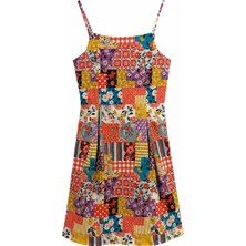 Zelish My Sister Oranj Patchwork Desen Askılı Mini Elbise