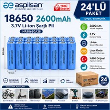 Aspilsan 18650 2600MAH 3.7V Li-Ion Şarjlı Pil 24'lü Paket | INR18650A28 Orijinal Lityum Iyon Batarya | E-Bisiklet, Scooter, Ups, Solar ve Powerbank Için