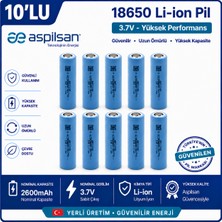 Aspilsan 18650 2600MAH 3.7V Li-Ion Şarjlı Pil 10'lu Paket | INR18650A28 Orijinal Lityum Iyon Batarya | Powerbank, E-Bisiklet ve Robot Projeleri Için