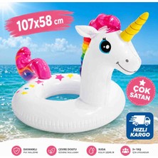 Poyraz Ticaret Intex 59221 Unicorn Figürlü Deniz ve Havuz Simidi Pvc Malzeme 107X58 cm 3-10 Yaş Için Uygundur