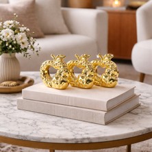 ForWhat Büro Ev Ofis Dekoru Için Golden Seramik Dokulu Çift Elma Motif Biblo