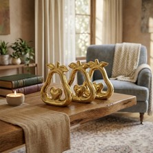 ForWhat Büro Ev Ofis Dekoru Için Ekstra Golden Seramik Kalpli Armut Motif Biblo