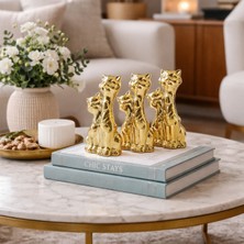 ForWhat Büro Ev Ofis Dekoru Için Maksi Golden Seramik Çift Kedi Motif Biblo