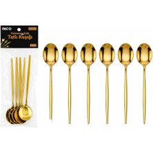 Masa Dostu 6 Parça Tatlı Kaşığı Seti - Gold Renk - Paslanmaz Çelik