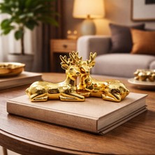 ForWhat Büro Ev Ofis Dekoru Için Mini Golden Seramik Geyik Motif Biblo