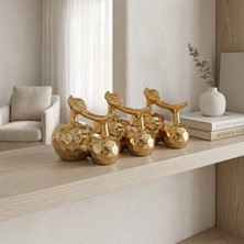 ForWhat Büro Ev Ofis Dekoru Için Maksi Golden Seramik Çift Elma Motif Biblo