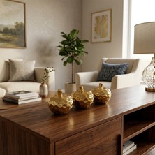 ForWhat Büro Ev Ofis Dekoru Için Golden Seramik Elma Motif Biblo