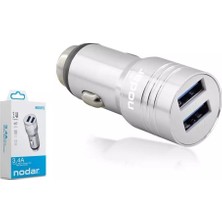 Nodar ND1075 45W 3.4A Silver USB Double Metal Araç Şarj Cihazı