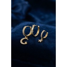 ForWhat Zarif Kulaklar Için 3parça Golden Pirinç Ay Yıldız Stil Küpe Seti