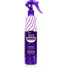 Bio Keratin Gold 400 ml Çift Fazlı Fön Suyu Kuru Saçlar İçin Pürüzsüzleştirici Kokusuz Sprey
