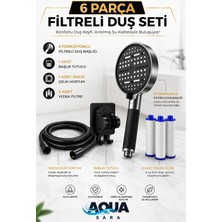 Aqua Sara 6 Parça Yüksek Basınçlı Filtreli Duş Başlığı Seti | 6 Modlu, 3 Yedek Filtreli, Hortum ve Duş Başlığı Tutucu