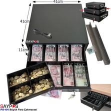 Saypos Masa Altı Montaj Askılı 6 Kağıt Para Gözlü Gizli Hazneli Büyük Para Çekmecesi Anahtarlı 41X41X11CM
