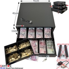 Saypos 6 Kağıt Para Gözlü Gizli Hazneli Büyük Para Çekmecesi Anahtardan Açılır ve Pos Kablolu 41X41X11CM