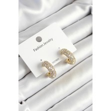 Genel Tedarik Pirinç Zirkon Taşlı Halka Model Gold Renk Kadın Küpe